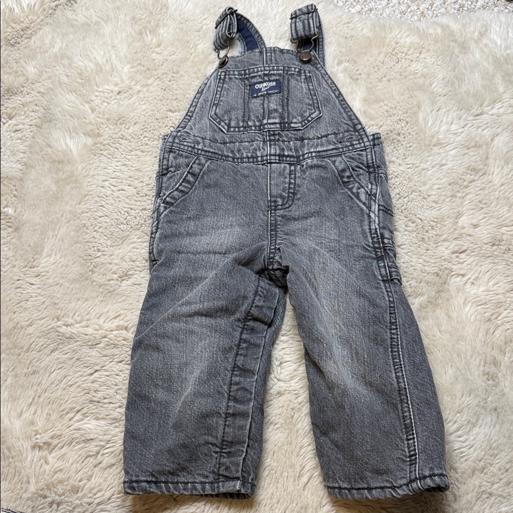 🍄12m OshKosh B'gosh lined Charcoal Kids Overalls super warm and cozy